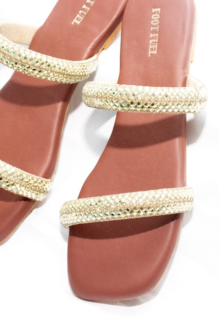 Foot Fuel_Brown Bria Stone Studded Strappy Flats _Online_at_Aza_Fashions