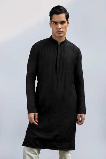 Kaka Calcutta Black Bamboo, Cotton, Silk Pintuck Kurta And Pyjama Pant Set Online at Aza Fashions Kaka Calcutta_Black Bamboo, Cotton, Silk Pintuck Kurta And Pyjama Pant Set _Online_at_Aza_Fashions