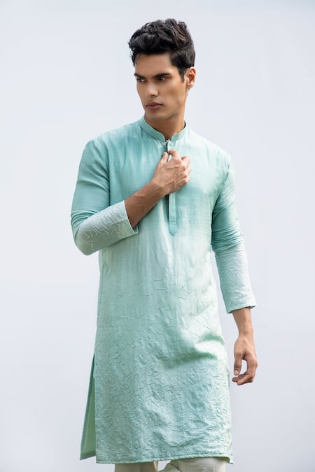 Buy Kaka Calcutta Blue Bamboo, Cotton, Silk Embroidery Shaded Bamberg Kurta Set Online at Aza Fashions Buy_Kaka Calcutta_Blue Bamboo, Cotton, Silk Embroidery Shaded Bamberg Kurta Set _Online_at_Aza_Fashions
