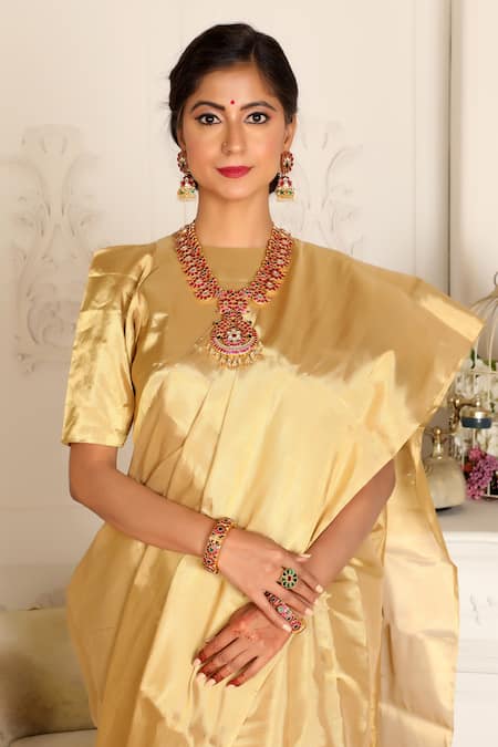 Sheela Suthar Gold Handloom Cotton Sira Handwoven Zari Tissue Saree With Running Blouse Online at Aza Fashions Sheela Suthar_Gold Handloom Cotton Sira Handwoven Zari Tissue Saree With Running Blouse _Online_at_Aza_Fashions