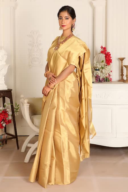Buy Sheela Suthar Gold Handloom Cotton Sira Handwoven Zari Tissue Saree With Running Blouse Online at Aza Fashions Buy_Sheela Suthar_Gold Handloom Cotton Sira Handwoven Zari Tissue Saree With Running Blouse _Online_at_Aza_Fashions