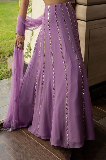Buy Richa Jaisinghani Label Purple Georgette And Net Beads & Cutdana, Mirror Sweetheart Neck Work Lehenga Set Online at Aza Fashions Buy_Richa Jaisinghani Label_Purple Georgette And Net Beads & Cutdana, Mirror Sweetheart Neck Work Lehenga Set _Online_at_Aza_Fashions