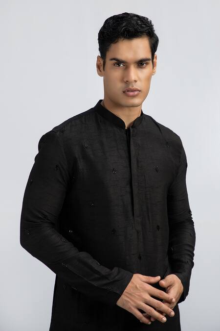 Buy Kaka Calcutta Black Bamboo, Cotton, Silk Beads Embroidered Kurta Set Online at Aza Fashions Buy_Kaka Calcutta_Black Bamboo, Cotton, Silk Beads Embroidered Kurta Set _Online_at_Aza_Fashions