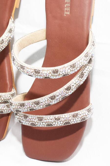 Foot Fuel Brown Inari Stone Studded Strappy Flats Online at Aza Fashions Foot Fuel_Brown Inari Stone Studded Strappy Flats _Online_at_Aza_Fashions