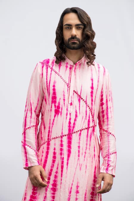 Buy Kaka Calcutta Pink Bamboo, Cotton, Silk Mirrors Tie Dye And Work Kurta Set Online at Aza Fashions Buy_Kaka Calcutta_Pink Bamboo, Cotton, Silk Mirrors Tie Dye And Work Kurta Set _Online_at_Aza_Fashions