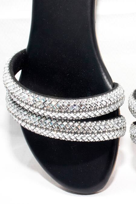 Foot Fuel Black Frey Stone Embroidered Flats Online at Aza Fashions Foot Fuel_Black Frey Stone Embroidered Flats _Online_at_Aza_Fashions