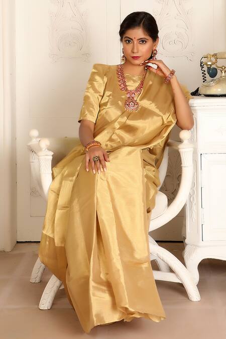 Shop Sheela Suthar Gold Handloom Cotton Sira Handwoven Zari Tissue Saree With Running Blouse Online at Aza Fashions Shop_Sheela Suthar_Gold Handloom Cotton Sira Handwoven Zari Tissue Saree With Running Blouse _Online_at_Aza_Fashions