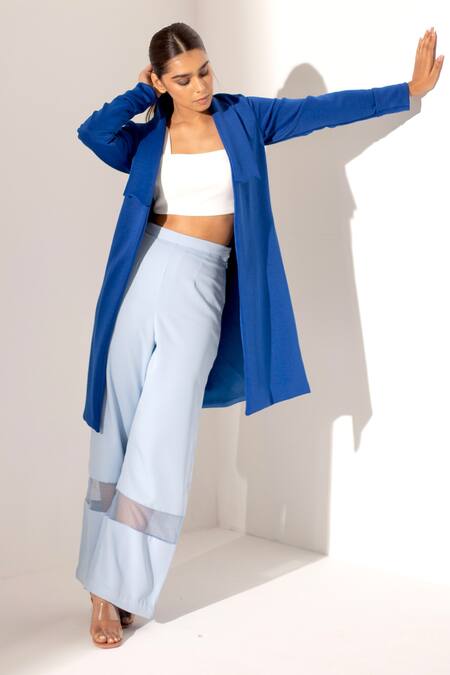 Buy Sky Blue Blazer And Trouser - Banana Crepe Billie Jean Waistcoat & Set  For Women by Detales Online at Aza Fashions.