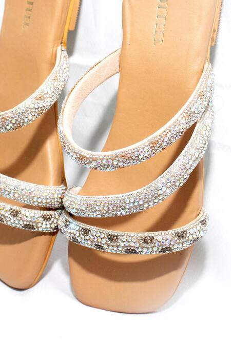 Foot Fuel Cream Aspen Stone Studded Strappy Flats Online at Aza Fashions Foot Fuel_Cream Aspen Stone Studded Strappy Flats _Online_at_Aza_Fashions