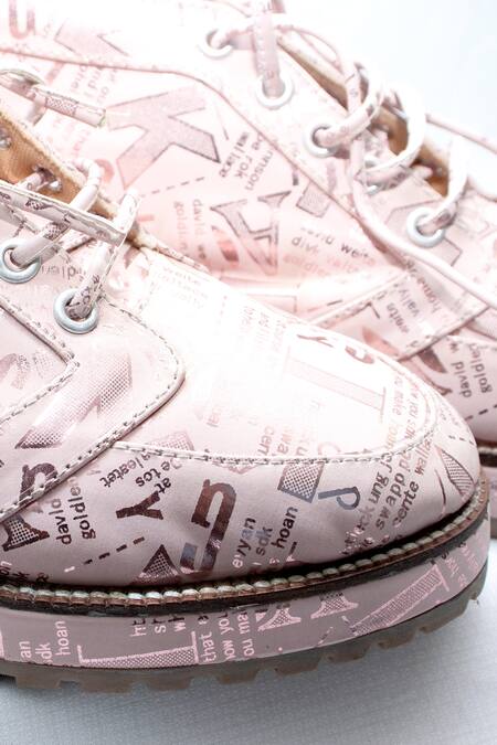 Foot Fuel Pink Jacie Typography Pattern Shoes at Aza Fashions Foot Fuel_Pink Jacie Typography Pattern Shoes _at_Aza_Fashions