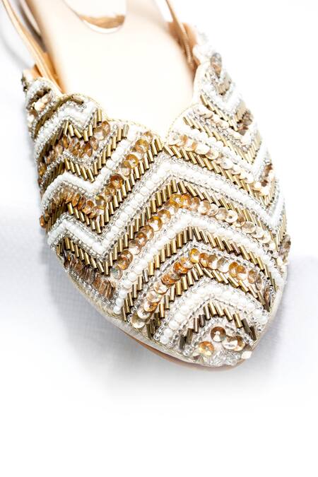 Foot Fuel Gold Libby Embroidered Mules Online at Aza Fashions Foot Fuel_Gold Libby Embroidered Mules _Online_at_Aza_Fashions