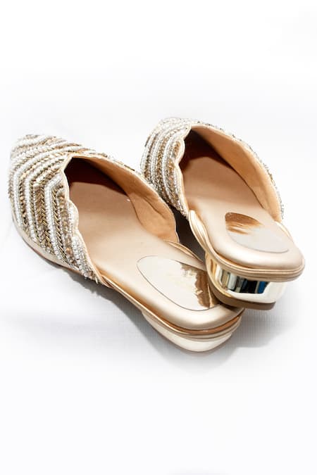 Buy Foot Fuel Gold Libby Embroidered Mules Online at Aza Fashions Buy_Foot Fuel_Gold Libby Embroidered Mules _Online_at_Aza_Fashions