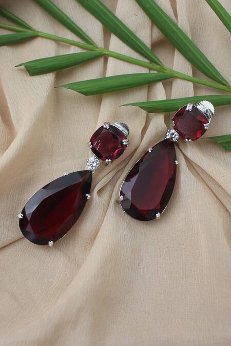 Nayaab By Sonia_Silver Plated Cubic Zirconia Diamonds And Semi Precious Embellished Drop Earrings_Online_at_Aza_Fashions