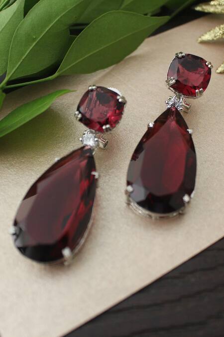 Buy_Nayaab By Sonia_Silver Plated Cubic Zirconia Diamonds And Semi Precious Embellished Drop Earrings_Online_at_Aza_Fashions