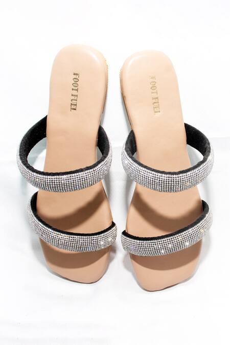 Foot Fuel Cream Blooming Stone Studded Strappy Flats Online at Aza Fashions Foot Fuel_Cream Blooming Stone Studded Strappy Flats _Online_at_Aza_Fashions