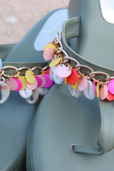 Foot Fuel_Green Embroidery Amula Strap Wedges _Online_at_Aza_Fashions