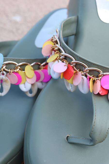 Buy_Foot Fuel_Green Embroidery Amula Strap Wedges _Online_at_Aza_Fashions