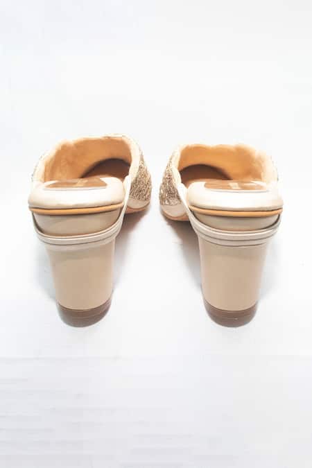 Foot Fuel Gold Embroidery Flawless Mule Block Heels Online at Aza Fashions Foot Fuel_Gold Embroidery Flawless Mule Block Heels _Online_at_Aza_Fashions