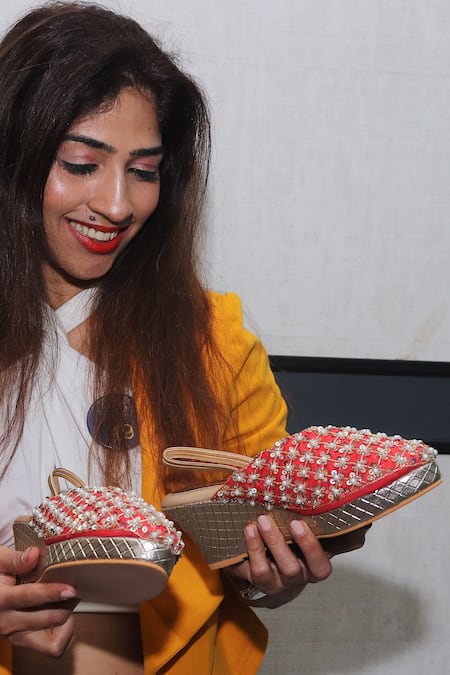 Foot Fuel_Red Embroidery Gamla Sequin Wedges _Online_at_Aza_Fashions