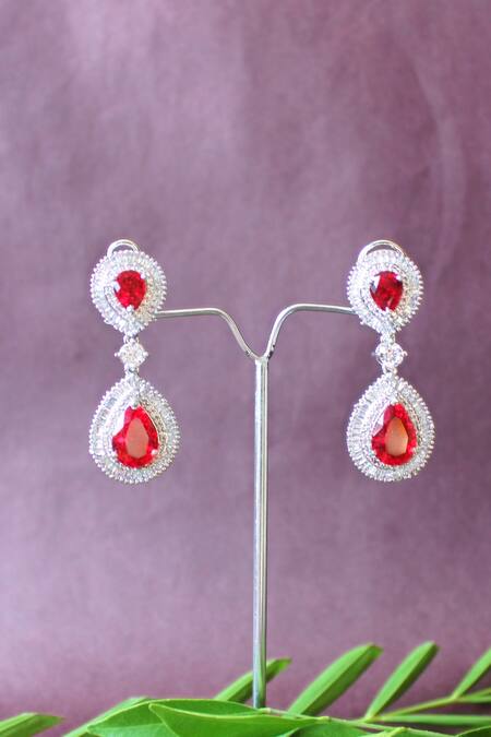 Buy_Nayaab By Sonia_Silver Plated Crystals, Stones Rouge Cubic Zirconia Embellished Earrings _Online_at_Aza_Fashions