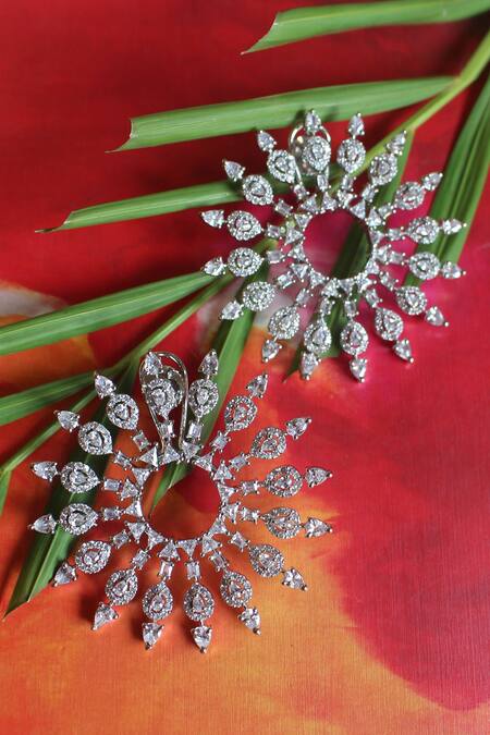 Nayaab by Sonia_Silver Plated Crystals, Diamonds Sol Sun Shaped Earrings _Online_at_Aza_Fashions