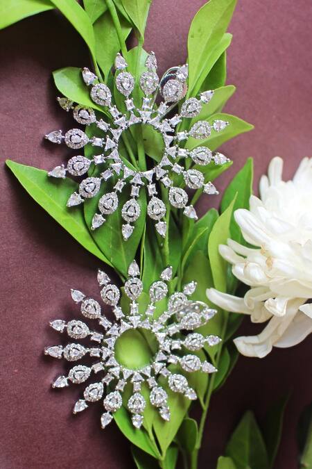 Buy_Nayaab by Sonia_Silver Plated Crystals, Diamonds Sol Sun Shaped Earrings _Online_at_Aza_Fashions