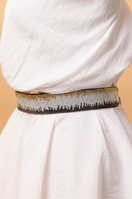 Mehraki_Multi Color Beads Embellished Triple Shaded Belt_Online_at_Aza_Fashions