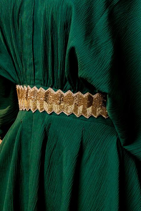 Buy_Mehraki_Gold Zari, Cut Work Zardozi And Cutdana Embroidered Belt_Online_at_Aza_Fashions