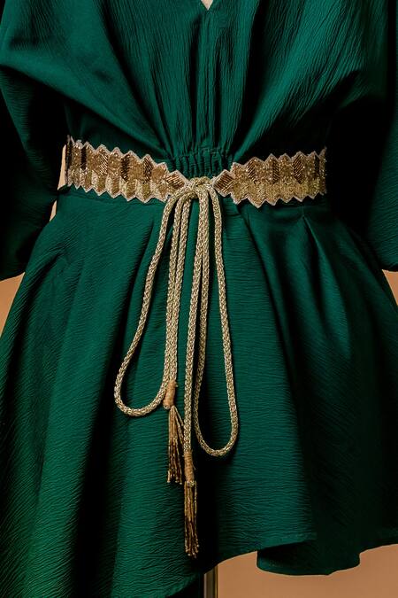 Shop_Mehraki_Gold Zari, Cut Work Zardozi And Cutdana Embroidered Belt_Online_at_Aza_Fashions