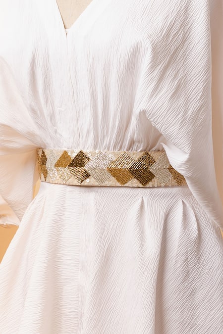 Mehraki_Gold Cutdana Shaded Embroidered Belt _Online_at_Aza_Fashions