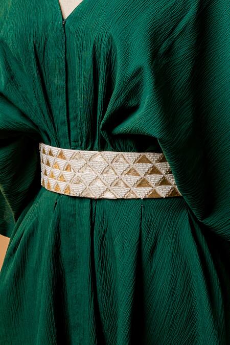 Mehraki_Ivory Beads And Kasab Embroidered Belt _Online_at_Aza_Fashions