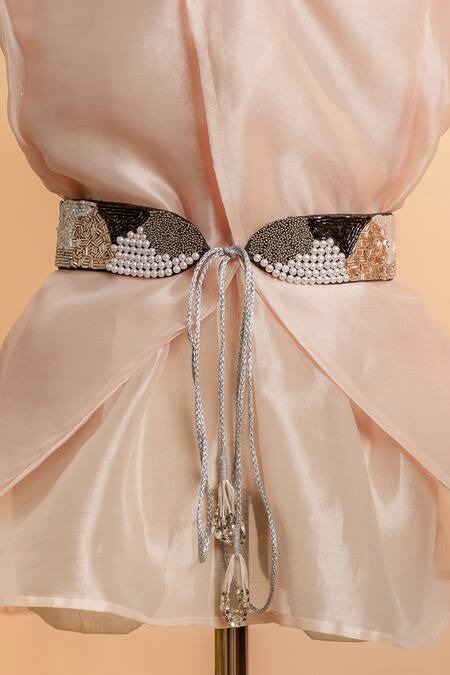 Shop Mehraki Black Cut Work, Pearls And Cutdana Embellished Wabi Belt Online at Aza Fashions Shop_Mehraki_Black Cut Work, Pearls And Cutdana Embellished Wabi Belt_Online_at_Aza_Fashions