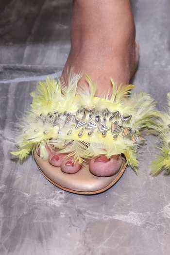 Foot Fuel_Yellow Chizla Feather Embroidered Flats _Online_at_Aza_Fashions