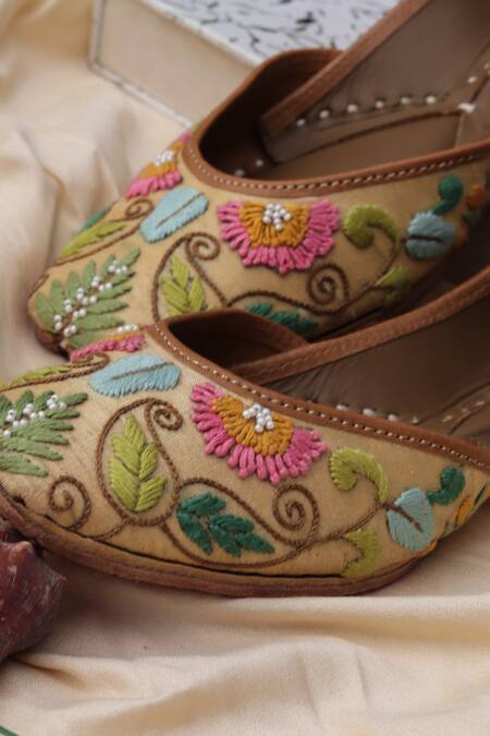 Stitched Soles_Multi Color Spring Bloom Embroidered Juttis_Online_at_Aza_Fashions