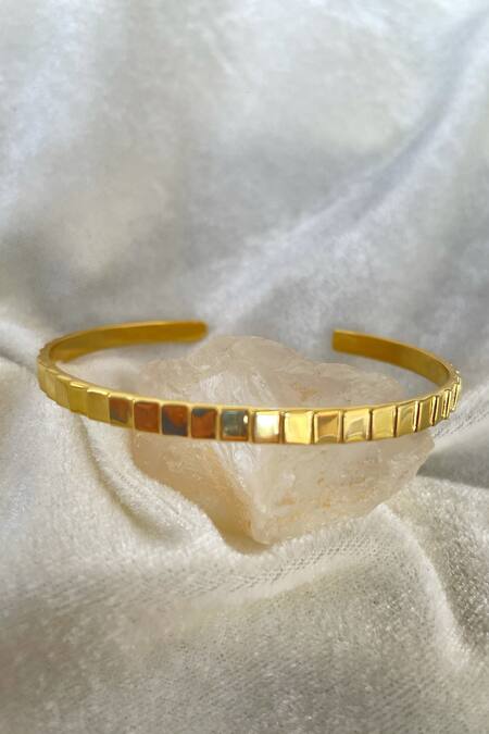 Anushka Jain Jewellery_Gold Plated Layered Stone Studded Cuff_Online_at_Aza_Fashions