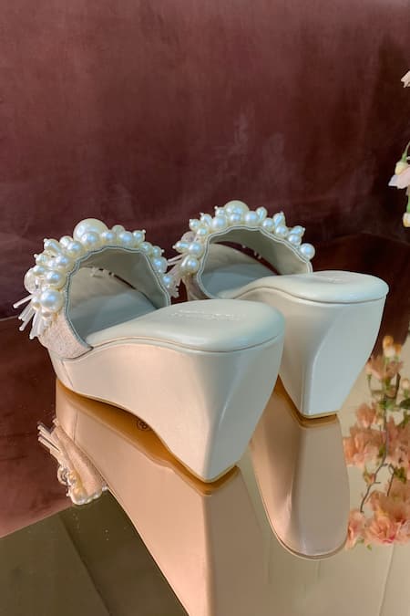 The Episode_Cream Pearls Fragile Forest Embellished Wedges _at_Aza_Fashions