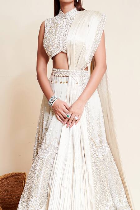 Shop Reeti Arneja Ivory Organza, Taffeta Cut Day Dream And Cutdana Embroidered Bridal Lehenga Set Online at Aza Fashions Shop_Reeti Arneja_Ivory Organza, Taffeta Cut Day Dream And Cutdana Embroidered Bridal Lehenga Set _Online_at_Aza_Fashions