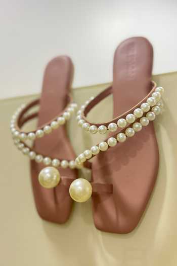 Shop_The Episode_Pink Pearls Vanilla Sky Embellished Flats _Online_at_Aza_Fashions