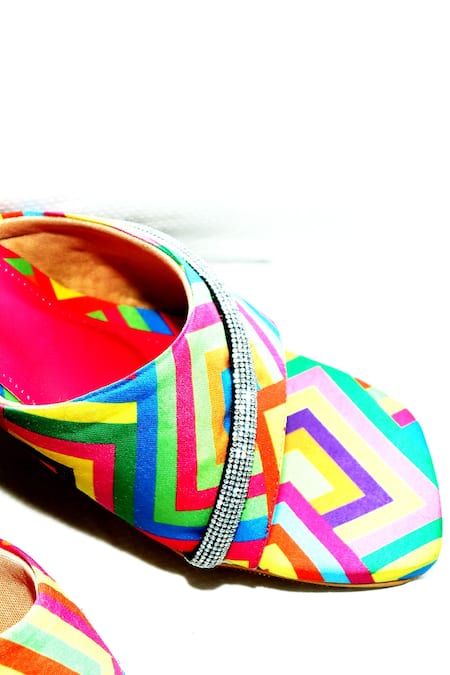 Foot Fuel_Pink Rhinestones Lihana Chevron Print Block Heels _Online_at_Aza_Fashions