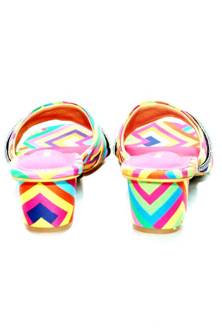 Buy_Foot Fuel_Pink Rhinestones Lihana Chevron Print Block Heels _Online_at_Aza_Fashions