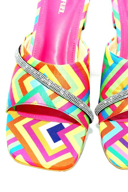 Shop_Foot Fuel_Pink Rhinestones Lihana Chevron Print Block Heels _Online_at_Aza_Fashions