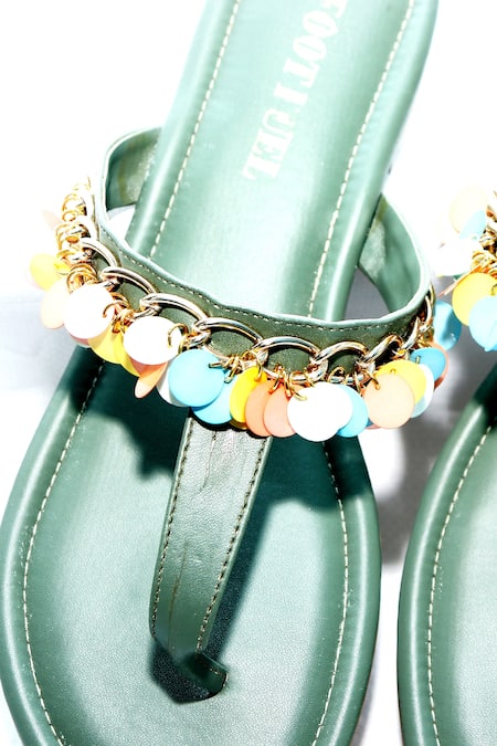 Foot Fuel_Green Leah Strap Embellished Flats _Online_at_Aza_Fashions