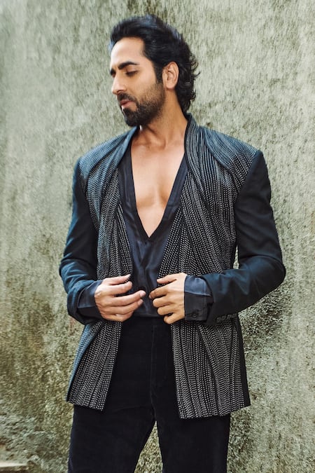 Buy Rohit Gandhi + Rahul Khanna Black Linen Multi Panel Jacket Online at Aza Fashions Buy_Rohit Gandhi + Rahul Khanna_Black Linen Multi Panel Jacket _Online_at_Aza_Fashions