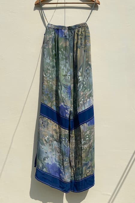 Leh Studios_Blue Viscose Printed Kite Flared Pant _at_Aza_Fashions
