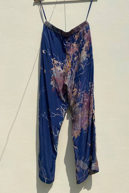 Shop_Leh Studios_Blue Viscose Evening Canope Print Pyjama Pant _Online_at_Aza_Fashions