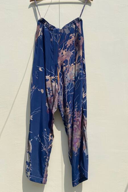 Leh Studios_Blue Viscose Evening Canope Print Pyjama Pant _at_Aza_Fashions