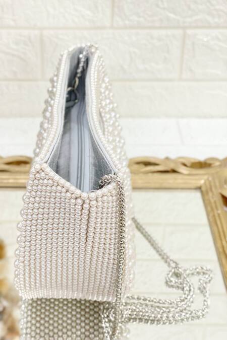 Kainiche By Mehak Silver Embellished Semi Circle Shaped Clutch Online at Aza Fashions Kainiche By Mehak_Silver Embellished Semi Circle Shaped Clutch _Online_at_Aza_Fashions