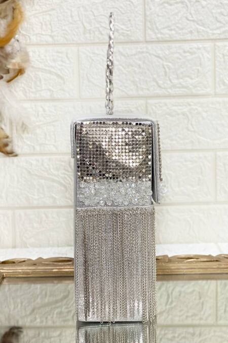 Buy_Kainiche By Mehak_Silver Embellished Rectangle Sequin Bag_Online_at_Aza_Fashions