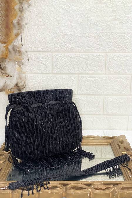 Kainiche By Mehak_Black Embellished Sequin Potli_Online_at_Aza_Fashions