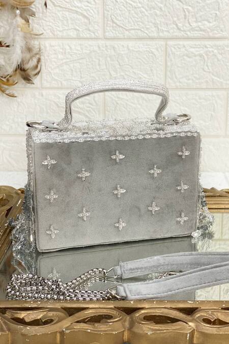 Kainiche By Mehak Silver Embellished Handwork Clutch Bag Online at Aza Fashions Kainiche By Mehak_Silver Embellished Handwork Clutch Bag _Online_at_Aza_Fashions